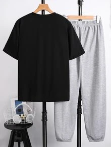 SHEIN 2pcs/Set Teen Boys Casual Letter Printed Round Neck Pullover Set, Suitable For Summer - Multicolor - View 2