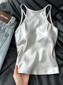 Resyla Women's Silver Fashion Fitted Tank Top - Silver - View 2
