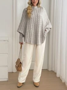 Breezaya Atasan Sweater Rajut Lengan Panjang Wanita Model Terbaru Musim Gugur, Kerah Semi-Tinggi, Potongan Longgar, Pas Badan, Motif Tali Klasik, Modis, Elegan, Serbaguna - Aprikot - View 4