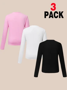 SHEIN 3pcs/Set Tween Girls Bow & Fruit Print Long Sleeve T-Shirts, Fall Tops, Fall, Suitable For Urban Street Style, Daily Wear - Multicolor - View 2