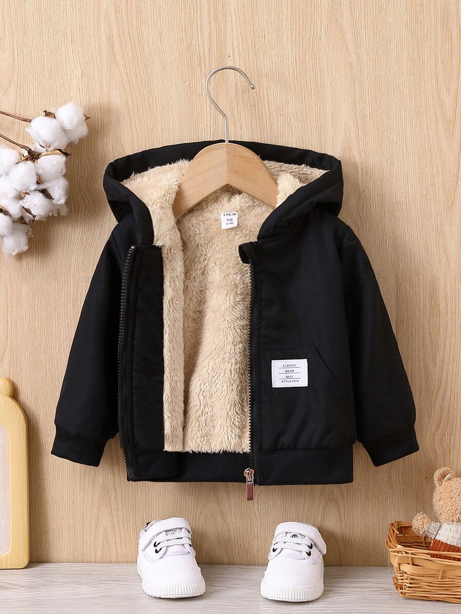 SHEIN 男婴休闲多功能保暖连帽外套,秋冬季 - 黑色 - 查看 1