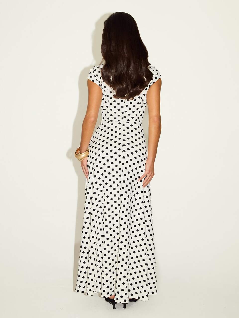 Women's Polka Dot Modern Elegant Chic Capped Sleeve Maxi Dress Monochrome Wedding Guest Dress Races Day Dress Tennis Dress Wimbledon Smart Classy Minimal Summer Holiday Vacation Outfit Long Dresses Full Circle Fitted