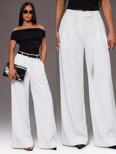 Radiana Women's Sexy Casual Commute Beige Mid-Waist Wide Leg Trousers, All-Match Versatile, Old Money Style Clothing, Commute, Office, Daily Casual Outing, Shopping, Gathering