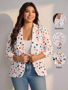 Comfylo Plus Polka Dot Print Shawl Collar Open Front Blazer Without Cami Top Fall Women Clothes Size Outfits For Autumn - Multicolor - View 2