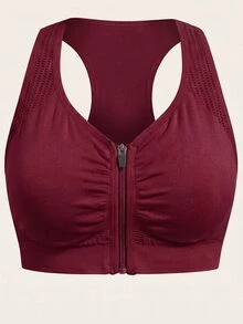 SHEIN Velisys Women's Solid Color Ruched Zipper Front Daily Fitness Sports Bra - Multicolor - View 8