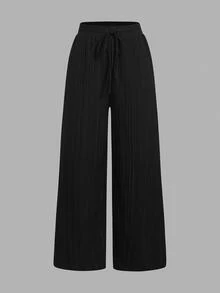 SHEIN Essnce 3pcs/Set Women's Casual Waist Tie Pockets Straight Leg Pants, Suitable For Summer - Multicolor - View 8