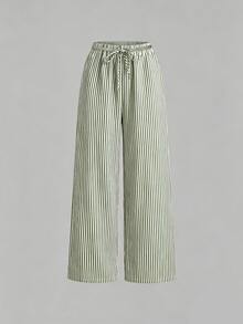 SHEIN Essnce 3pcs/Set Women's Casual Waist Tie Pockets Straight Leg Pants, Suitable For Summer - Multicolor - View 5
