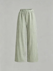SHEIN Essnce 3pcs/Set Women's Casual Waist Tie Pockets Straight Leg Pants, Suitable For Summer - Multicolor - View 4