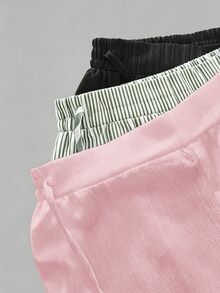 SHEIN Essnce 3pcs/Set Women's Casual Waist Tie Pockets Straight Leg Pants, Suitable For Summer - Multicolor - View 10