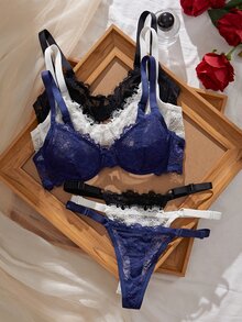 Myrelith Lace Eyelash Thin Bra Set - Multicolor - View 5