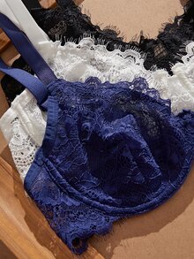 Myrelith Lace Eyelash Thin Bra Set - Multicolor - View 3