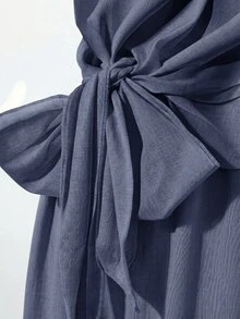 SHEIN Clasi 大尺碼夏季休閒前綁帶襯衫與長褲兩件套 - 藍色 - 查看 4