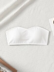 SHEIN Tween Girls Black Ribbed Kids Fashion Minimalist Comfortable Bandeau Tube Top, - White - View 7