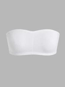 SHEIN Tween Girls Black Ribbed Kids Fashion Minimalist Comfortable Bandeau Tube Top, - White - View 3