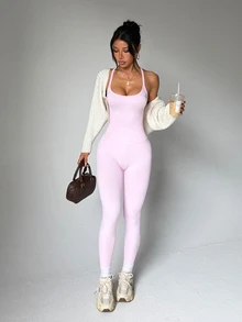 SHEIN Core Rhythm Women's Seamless Yoga Sports Jumpsuit - Pink - View 5