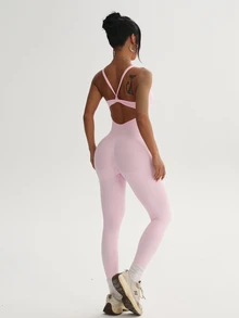 SHEIN Core Rhythm Women's Seamless Yoga Sports Jumpsuit - Pink - View 6