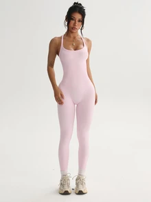 SHEIN Core Rhythm Women's Seamless Yoga Sports Jumpsuit - Pink - View 7