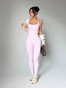 SHEIN Core Rhythm Women's Seamless Yoga Sports Jumpsuit - Pink - View 8
