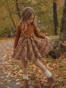 Emery Rose Kids Emery Rose Kids 女童度假拼接花卉下擺圓領長袖洋裝 - 彩色 - 查看 8