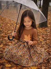 Emery Rose Kids Emery Rose Kids 女童度假拼接花卉下擺圓領長袖洋裝 - 彩色 - 查看 7
