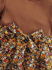 Emery Rose Kids Emery Rose Kids 女童度假拼接花卉下擺圓領長袖洋裝 - 彩色 - 查看 4