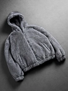 PAVTROS Men's Vintage Loose Fit Hooded Fleece Jacket, Straight Cut, Suitable For Casual Daily Wear - Grey - View 3