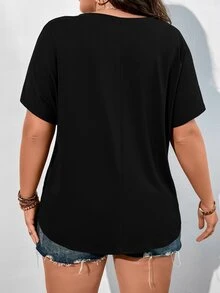 Vionelle Plus Solid Pocket Patched Batwing Sleeve Tee - Black - View 3