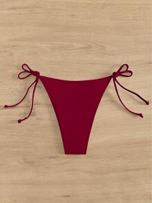 Swim Vcay 2025 Women Solid Color Tie-Front Bottom For Bikini, Vacation For Summer - Burgundy - View 2