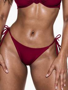 Swim Vcay 2025 Women Solid Color Tie-Front Bottom For Bikini, Vacation For Summer - Burgundy - View 1