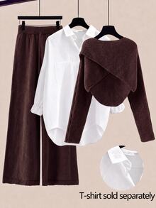 GlowEve Women's Solid Color Wrap Sweater & Knit Pants 2 Pieces Set - Coffee Brown - View 1