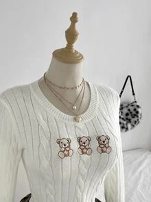 Dulcita Women's Cute Sweet Funny Bear Print Loose Casual Vacation Daily Commute Sweater Date Gathering Versatile Pullover Long Sleeve - Multicolor - View 1