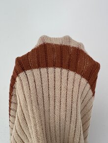 SHEIN Cardigan long à rayures et blocs de couleurs avec boutons devant - Multicolore - Voir 6