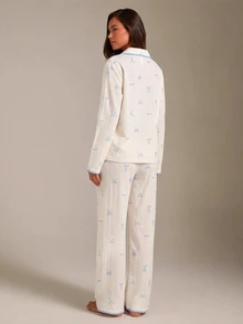 Athîral 女士新款休闲可爱蕾丝边长袖上衣和裤子睡衣套装，秋冬服装 - 彩色 - 查看 3