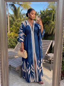 SHEIN Lady CURVE Plus Size Casual Vacation Floral Print Slit Dress - Multicolor - View 4