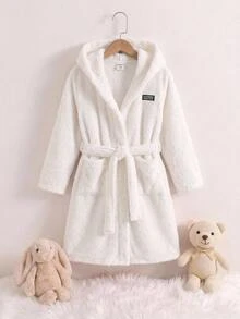 SHEIN Tween女孩簡約秋冬舒適保暖加厚內裡櫻桃印花居家服 - 白色 - 查看 5