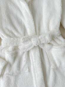 SHEIN Tween女孩簡約秋冬舒適保暖加厚內裡櫻桃印花居家服 - 白色 - 查看 8