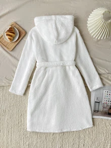 SHEIN Tween女孩簡約秋冬舒適保暖加厚內裡櫻桃印花居家服 - 白色 - 查看 7