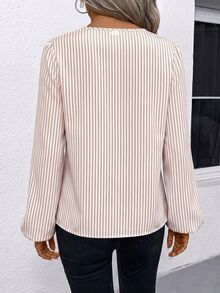 SHEIN LUNE Women's Striped Casual Daily Wear Shirt - Khaki - View 2