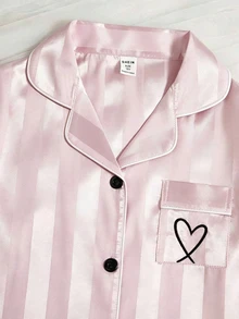 Girls 2pcs Pajamas Set, Champagne Striped Long Sleeve Cardigan & Long Pants, Casual Loungewear - Dusty Pink - View 7