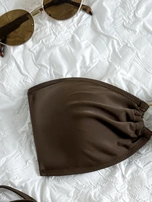 Swim Basics Bộ Bikini Đơn Giản Hàng Ngày Màu Trơn Cho Nữ (Hai Mảnh) Đi Biển Mùa Hè - Cà phê nâu - Xem 4