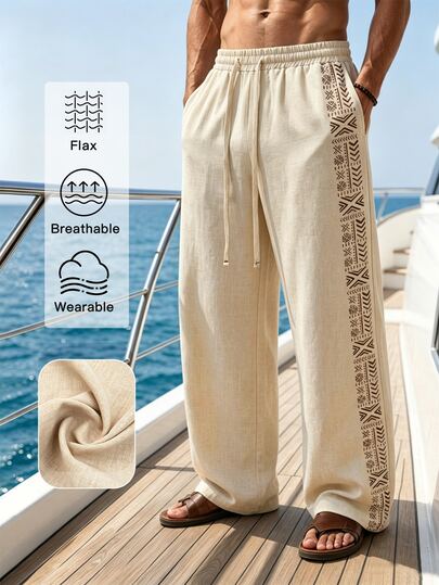 VENTUSAIL Pantalones casuales multifuncionales de trabajo para hombre con cintura de cordón y bolsillos, pantalones casuales rectos holgados para hombre, pantalones con cordón para hombre, pantalones de playa y vacaciones para hombre, pantalones estilo bohemio, pantalones largos estampados para hombre, pantalones largos para hombre