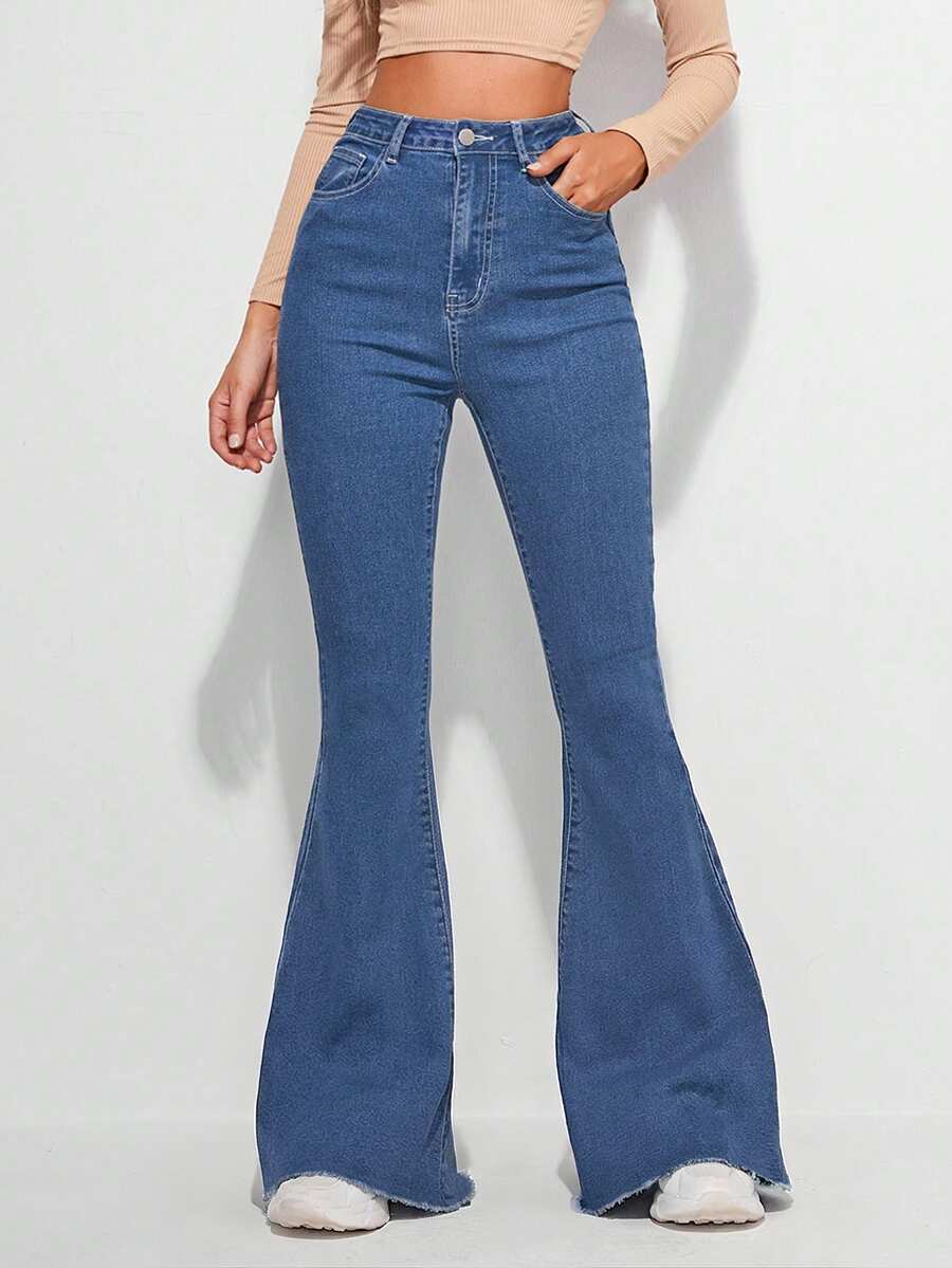 EMERY ROSE Plus Size Women High Waist Pockets Casual Skinny Flare Jeans - Medium Wash - View 1
