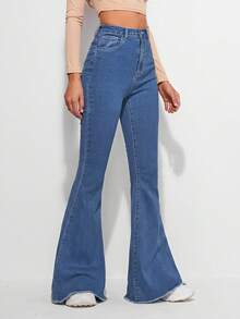 EMERY ROSE Plus Size Women High Waist Pockets Casual Skinny Flare Jeans - Medium Wash - View 3