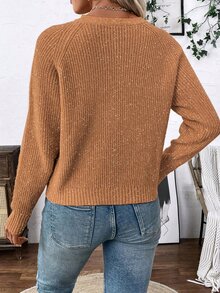 Calvaya Versatile V-Neck Cardigan Sweater, Loose Casual Simplistic Open Front Knit Jacket For Women Fall Winter Cloth For Women - Rust Brown - View 2