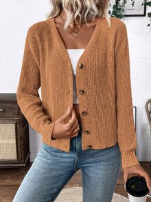 Calvaya Versatile V-Neck Cardigan Sweater, Loose Casual Simplistic Open Front Knit Jacket For Women Fall Winter Cloth For Women - Rust Brown - View 6