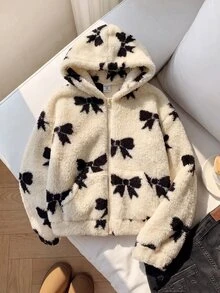 SHEIN 青少年女孩極簡風人造毛皮外套，適合派對與戶外穿著，秋冬款 - 白色 - 查看 2