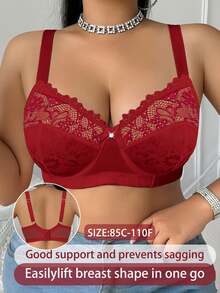 Divavoom Plus Size Lace Patchwork Underwire Bra, 1pc - Red - View 7