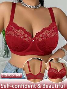 Divavoom Plus Size Lace Patchwork Underwire Bra, 1pc - Red - View 3