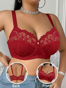 Divavoom Plus Size Lace Patchwork Underwire Bra, 1pc - Red - View 4