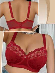 Divavoom Plus Size Lace Patchwork Underwire Bra, 1pc - Red - View 5